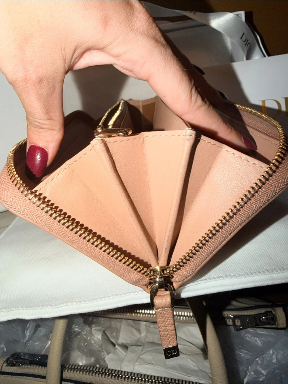 Dior Zip-Around Leather Wallet in Blush Pink